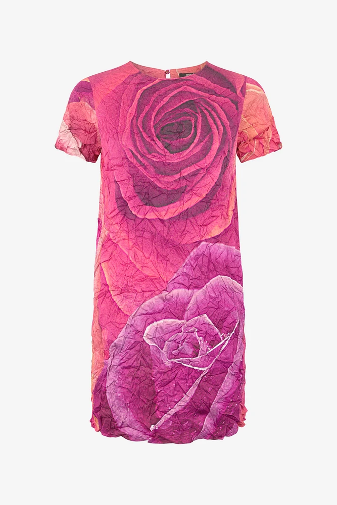 Crinkle-Effect Dress With Rose Print