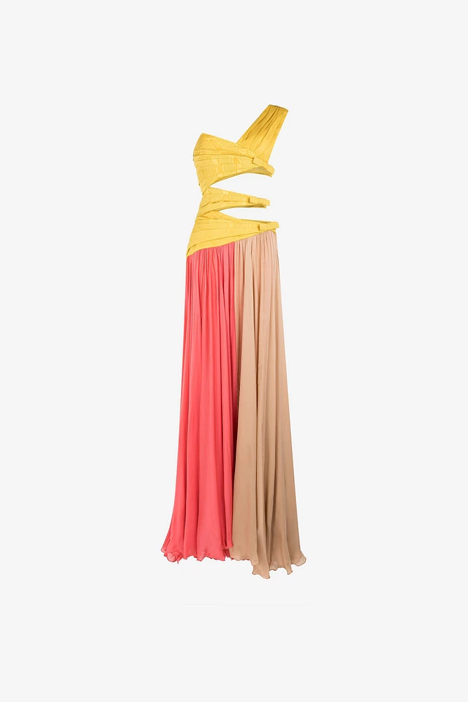 Colourblock Pleated Gown