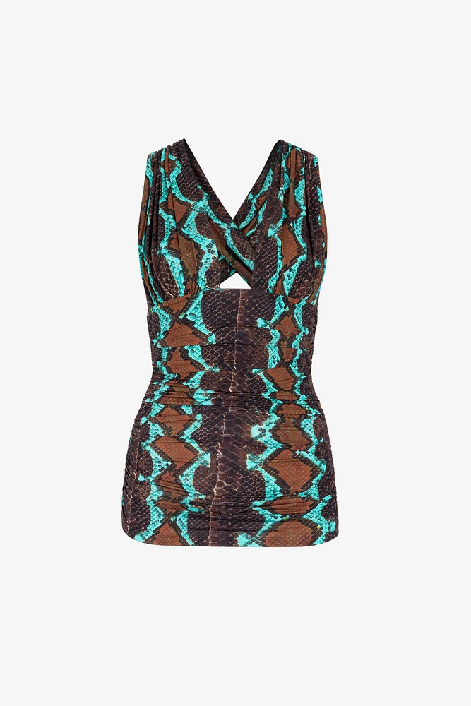 Snakeskin-Print Sleeveless Top