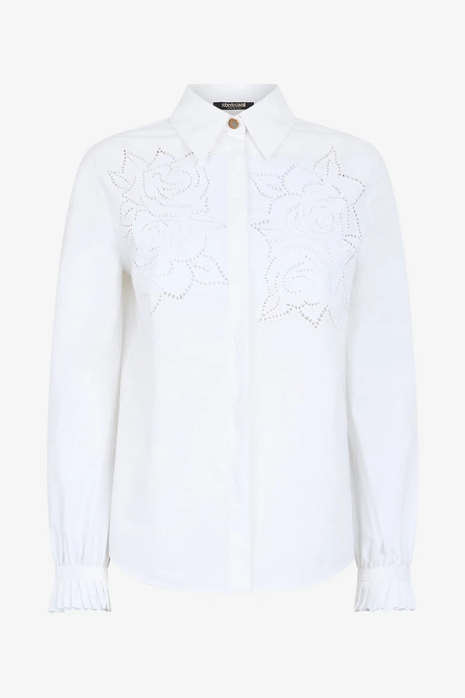 Shirt With Perforated Rose Motif