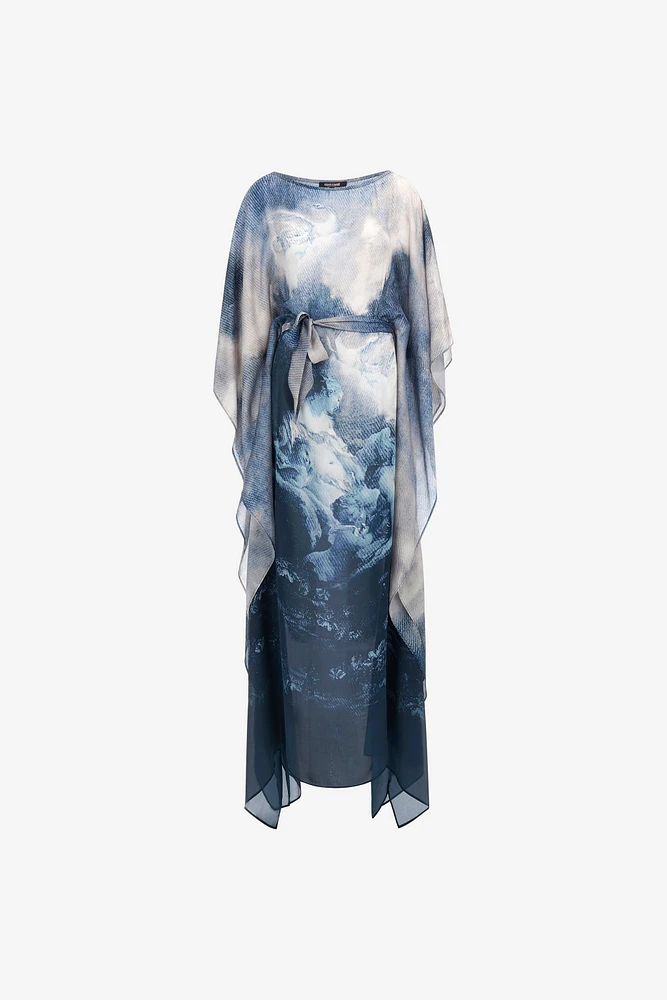 Long Printed Blue Dress