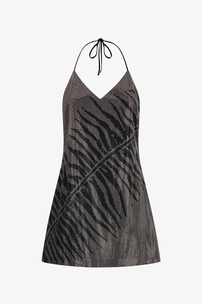 Mini Dress With White Tigress Print