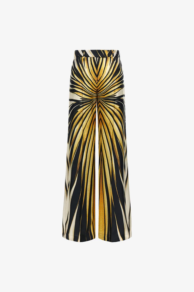Ray Of Gold Print Silk Palazzo Trousers