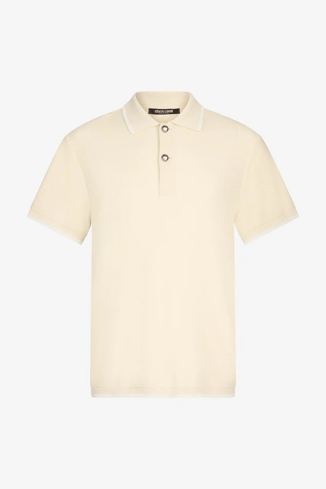 Cream Polo Sweater With Contrast Trim
