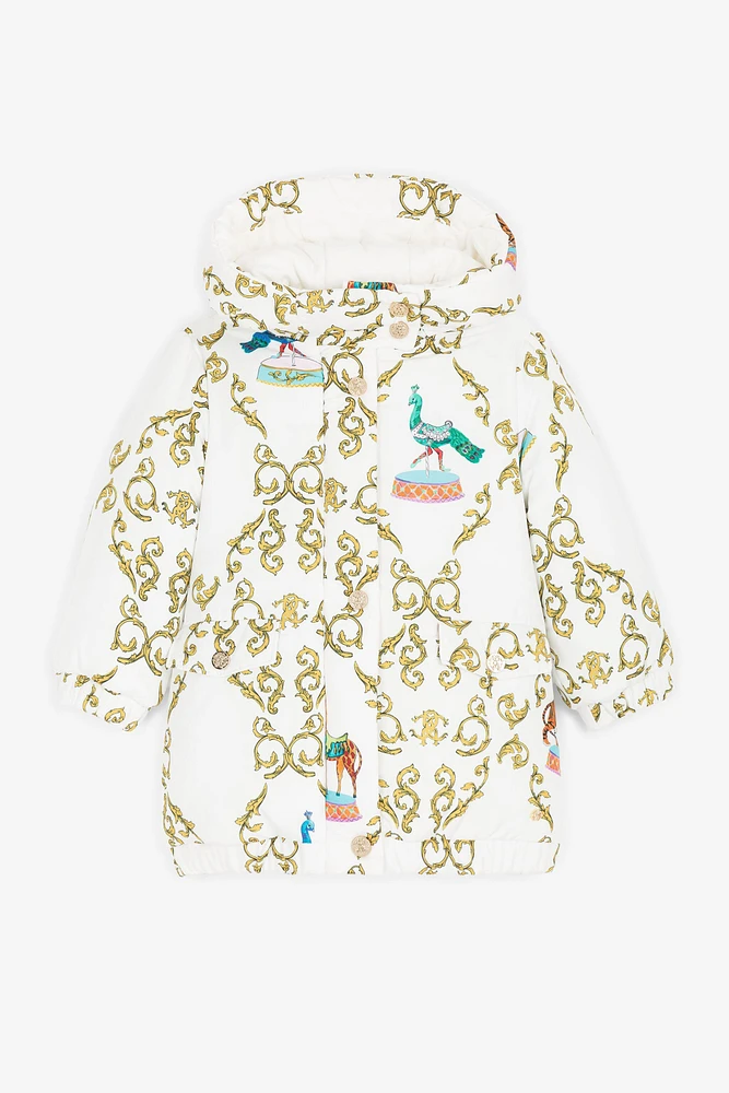 Filigree Circus-Print Padded Coat