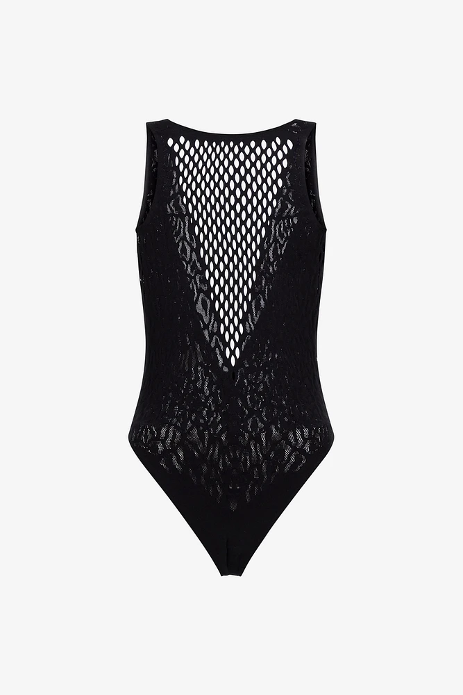 Black Swimsuit One-Piece Mesh Insert