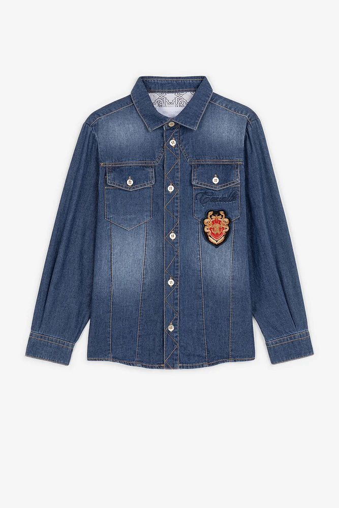 RC Monogram Crest-Appliqué Denim Shirt
