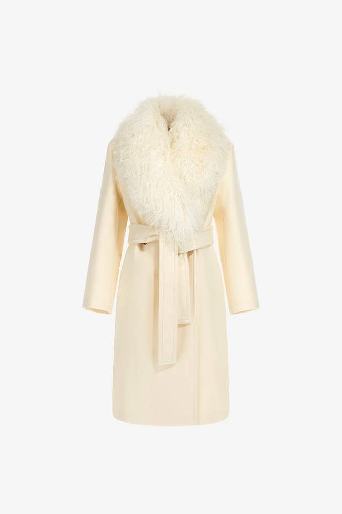 Cream Coat With Detachable Fur Collar