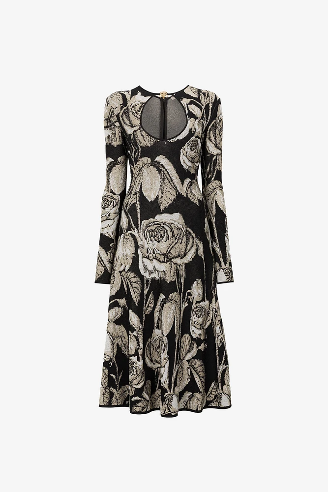 Rose-Jacquard Cut-Out Dress