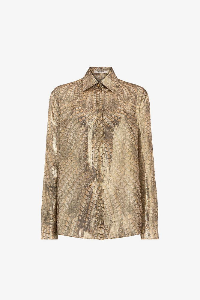 Hawk-print metallic shirt