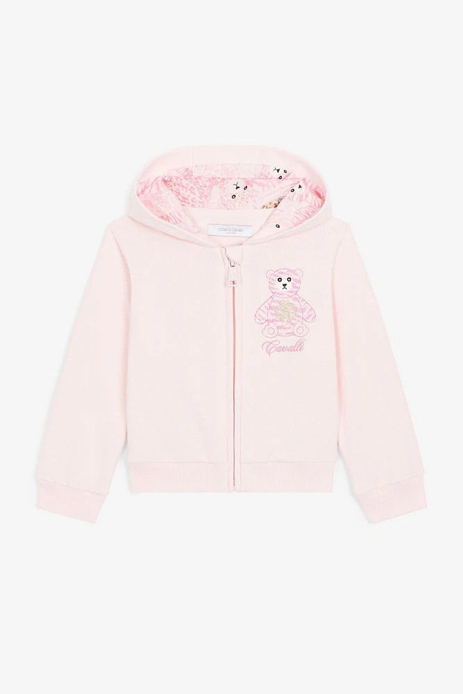 Teddy Bear-Embroidered Cotton Hoodie