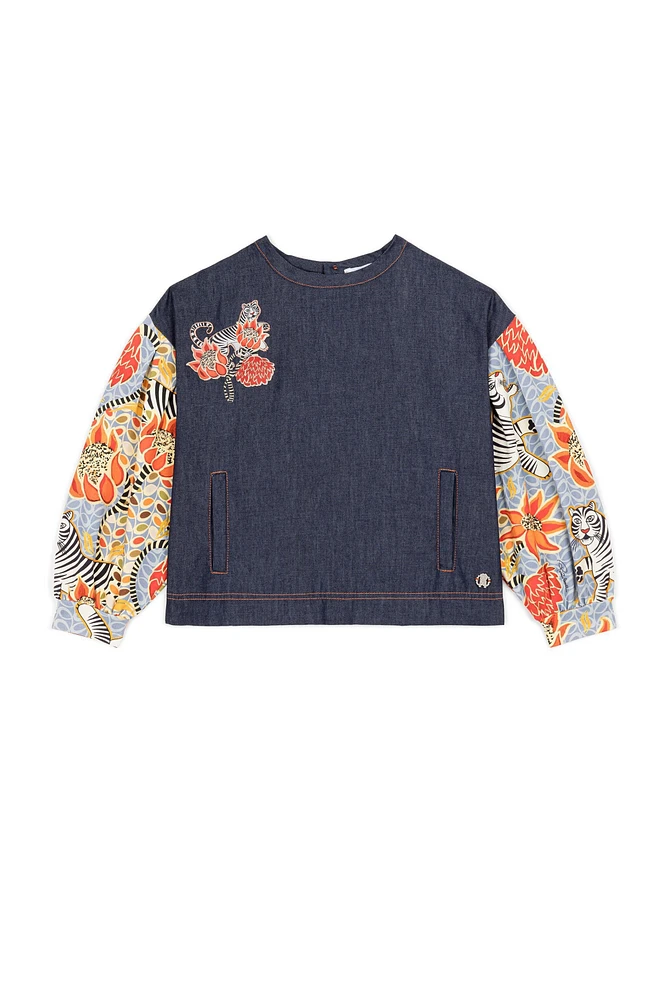 Flower And Tiger-Print Top