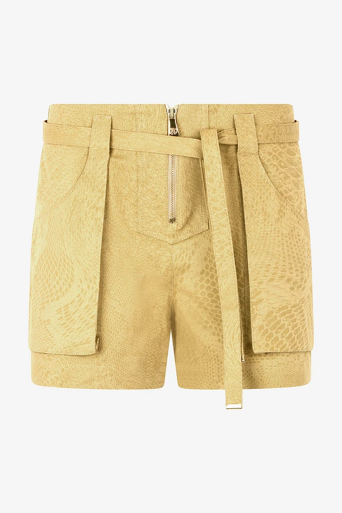 Belted Shorts With Python Print