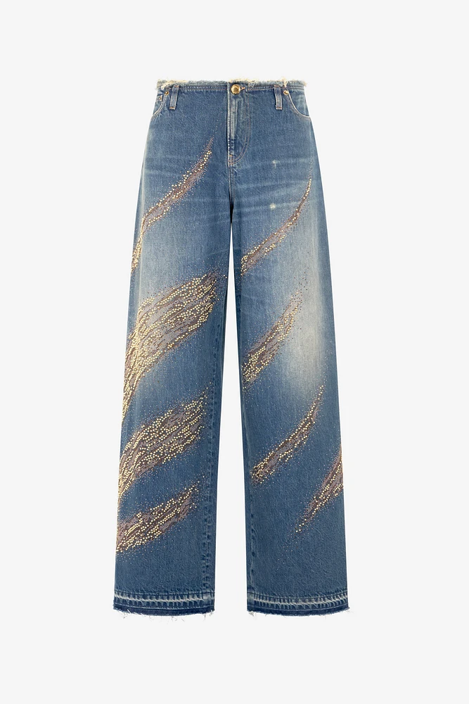 Jeans With Rhinestoned Zebra Pattern