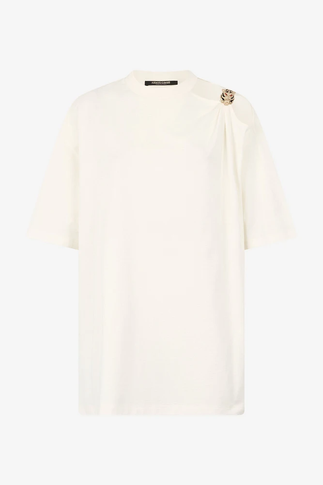 T-Shirt With Cut-Out And Tiger Head