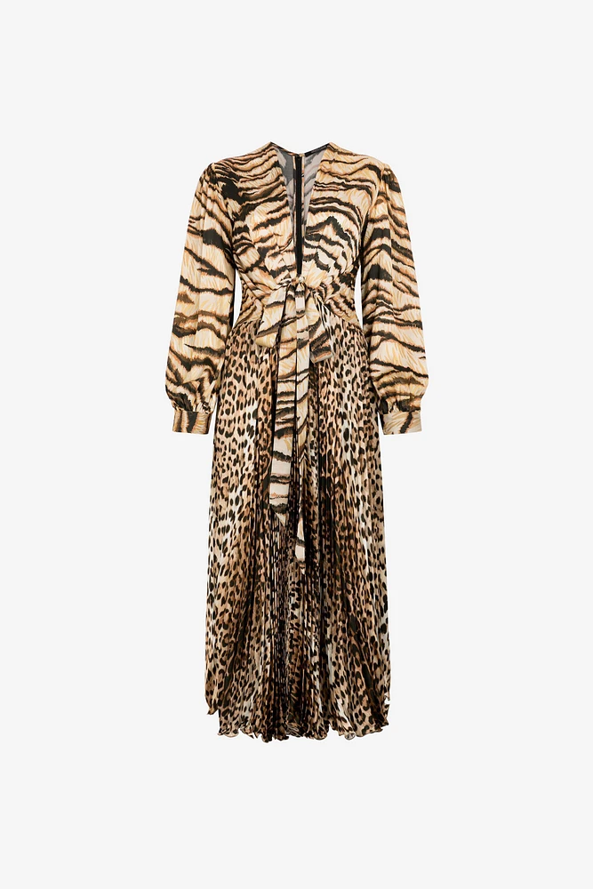 Animal-print knot-font midi dress