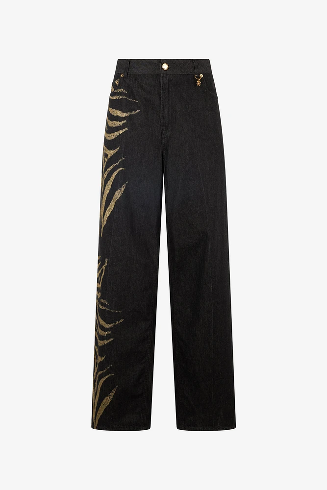 Jeans With Zebra Print On Side