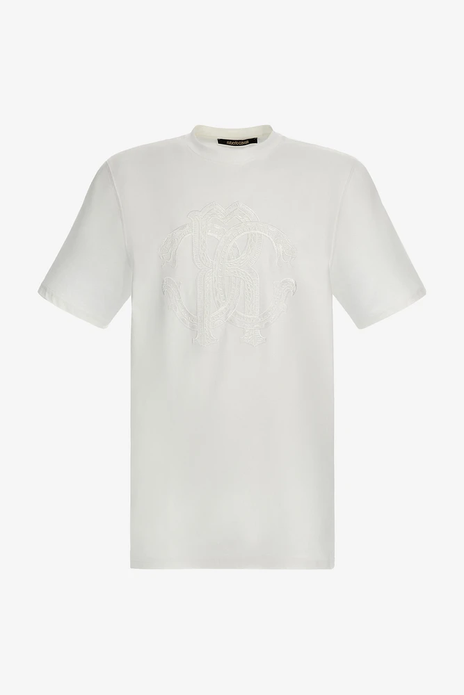 White T-Shirt With Embroidered Monogram RC