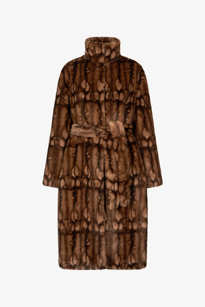Long faux fur coat with high collar