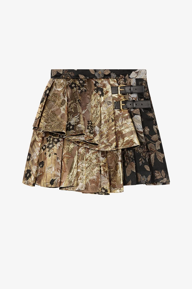 Floral-Brocade Mini Skirt