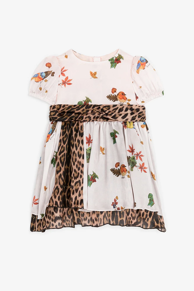 Leopard And Bird-Print Silk Dress