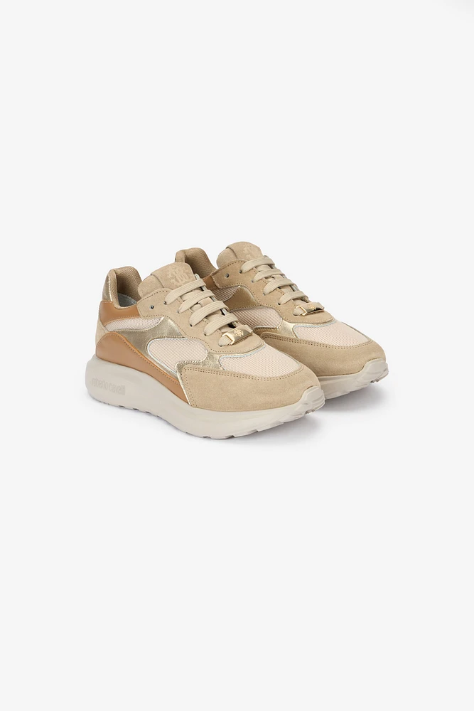 Laced sneakers with mixed inserts