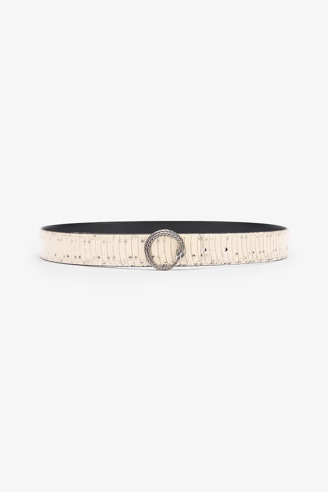 Printed Leather Belt With Snake Buckle