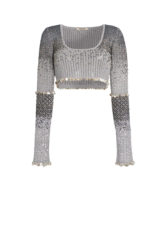 Paillettes embellished crop top