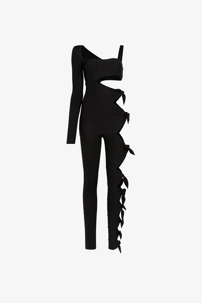 Knot-detail single-sleeve jumpsuit