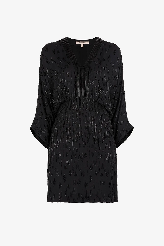 Bead-embellished short silk dress