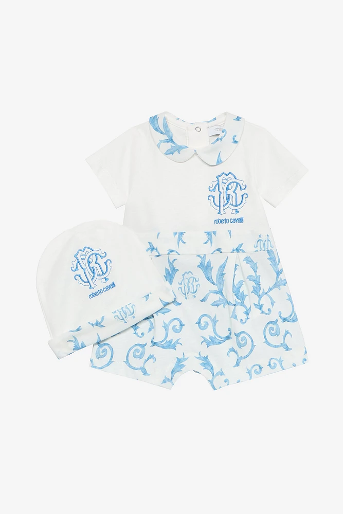 Romper Suit And Hat Set With RC Monogram