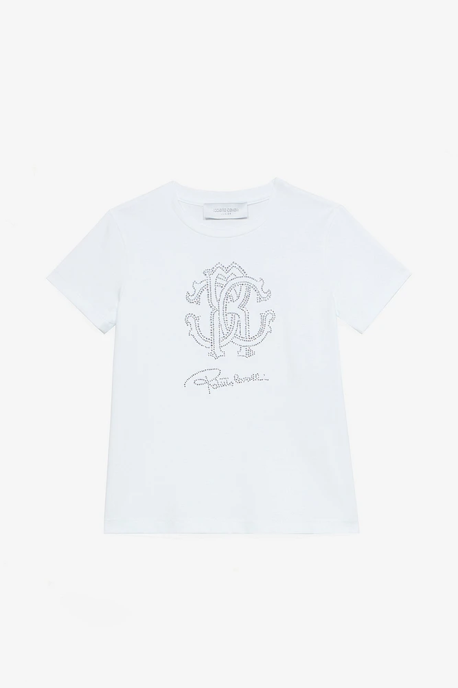 T-Shirt With RC Monogram And Rhinestone Logo
