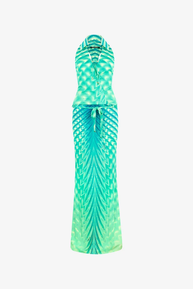 Long Dress with Optical Glass Print