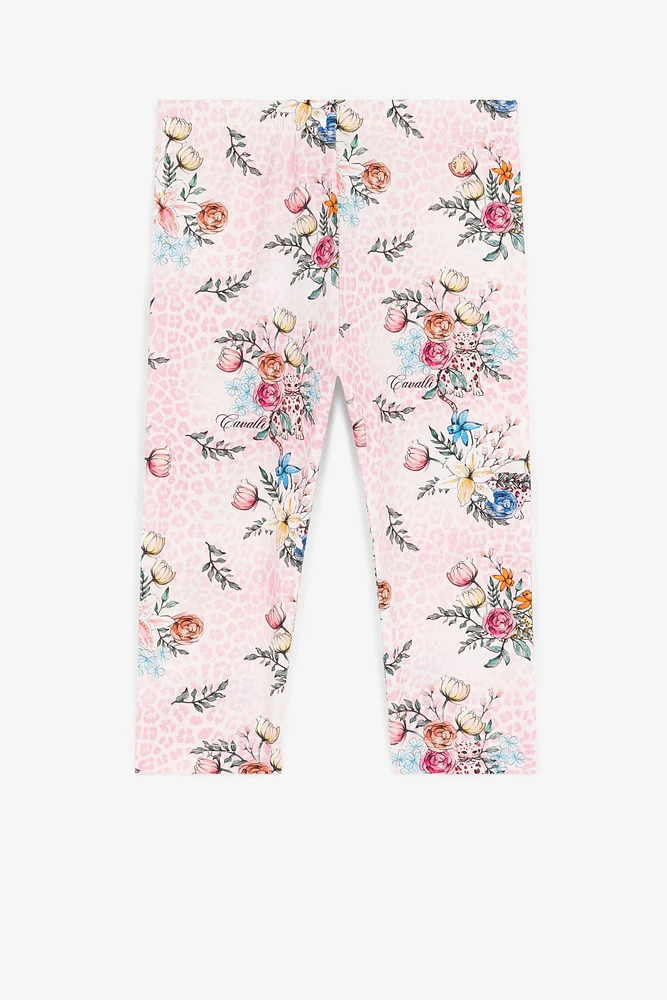 Jaguar And Flower-Print Cotton Leggings