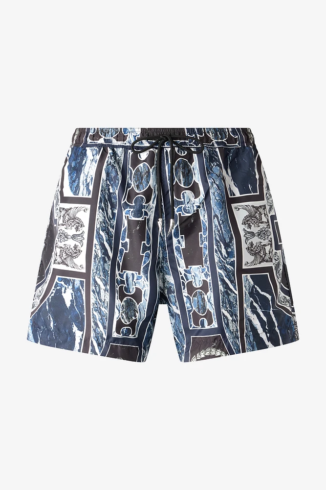 Swim Shorts With Fang And Marble Print
