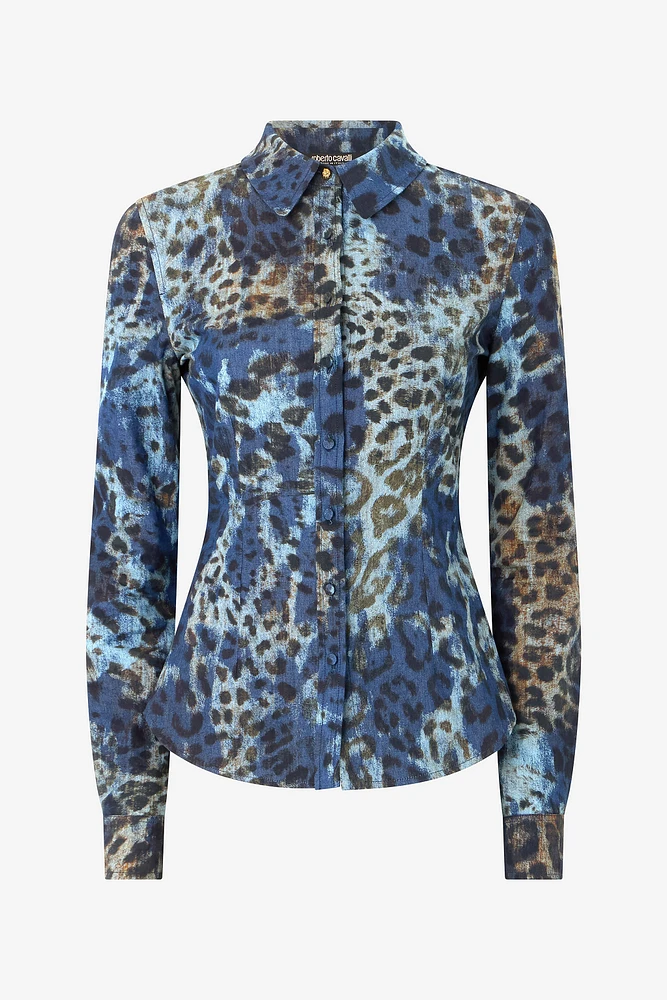 Cotton Shirt With Jaguar Skin Print
