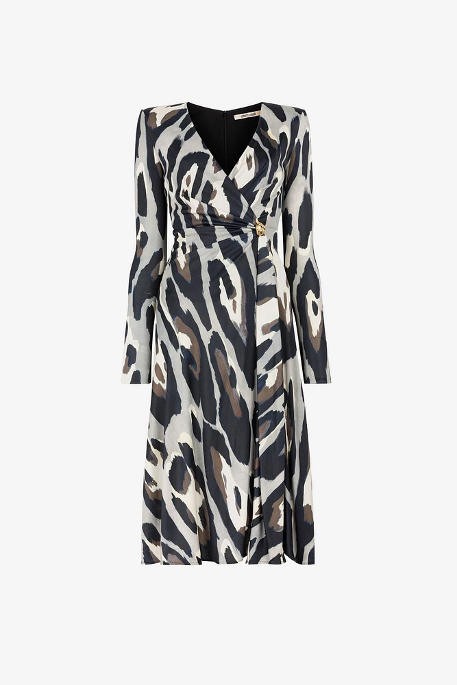 Animal-print wrap midi dress