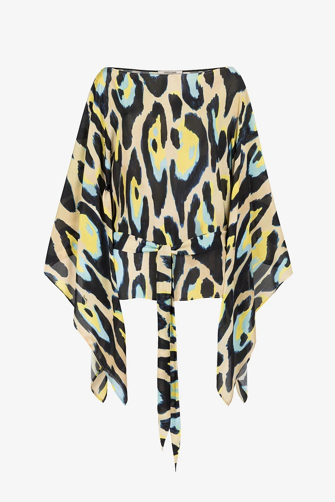 Animal-print draped blouse