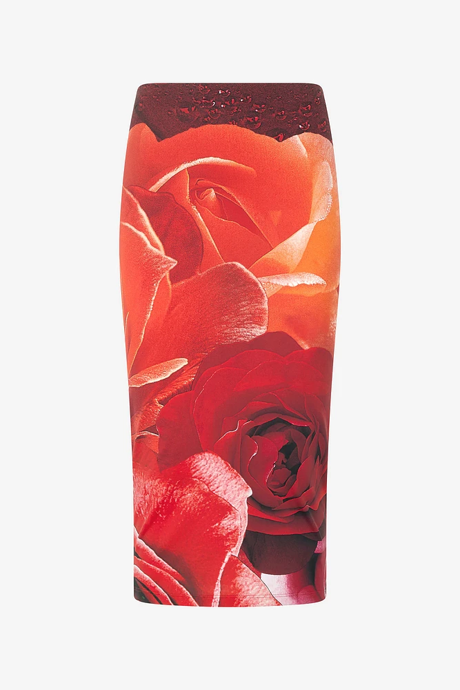 Pencil Skirt With Rose Print