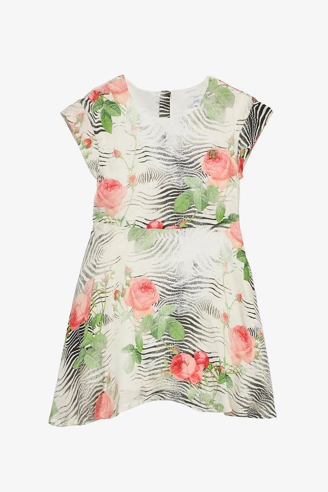 Dress With Mini Zebra And Rose Print