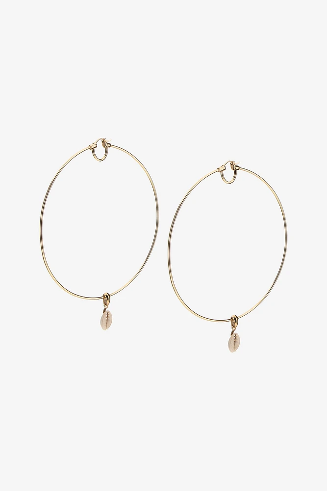 Gold Hoop Earrings With Shell Charm