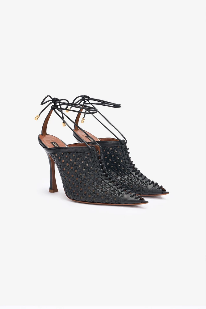 Black Woven Lace-Up Sabot