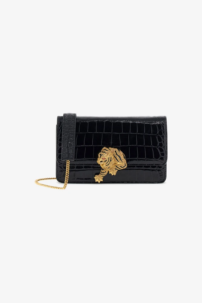 Crocodile-Embossed Shoulder Bag