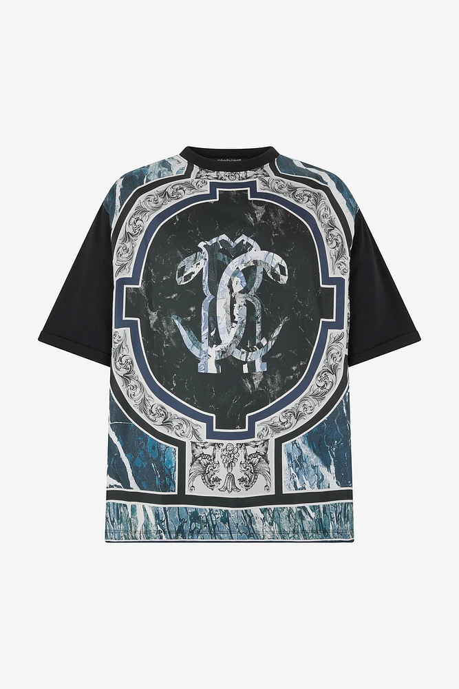 T-Shirt With Marble Print And Decorations