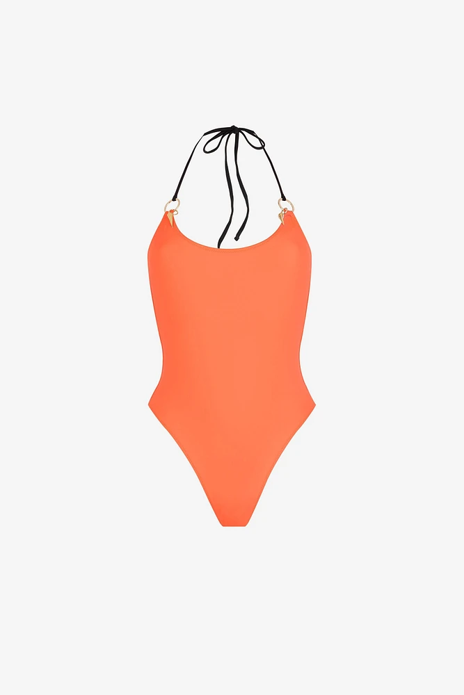 Halterneck tie-fastening swimsuit