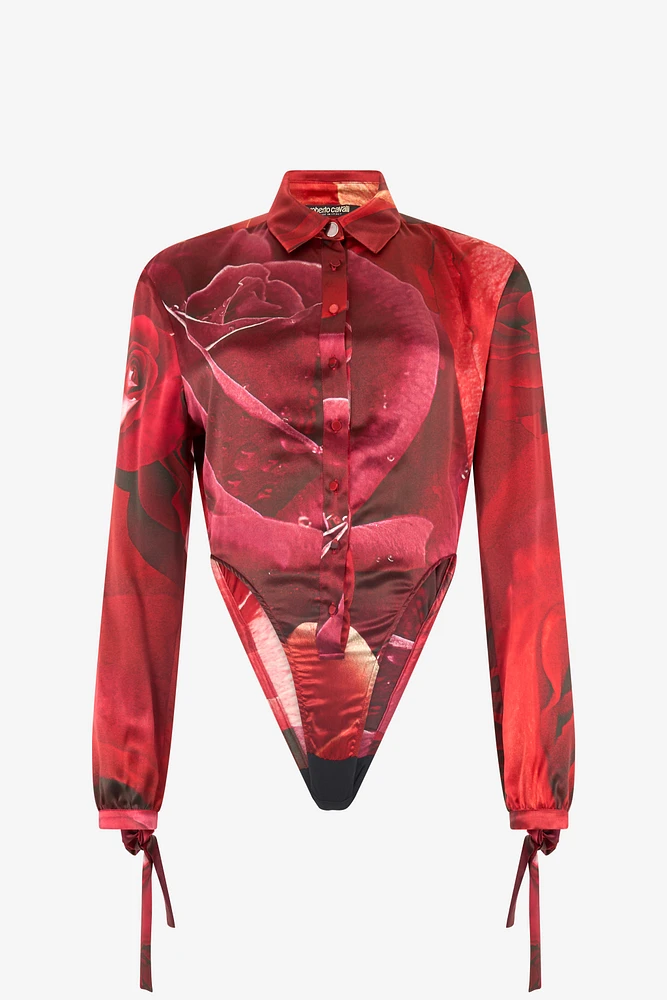 Bodysuit Shirt With Garden Rose Print