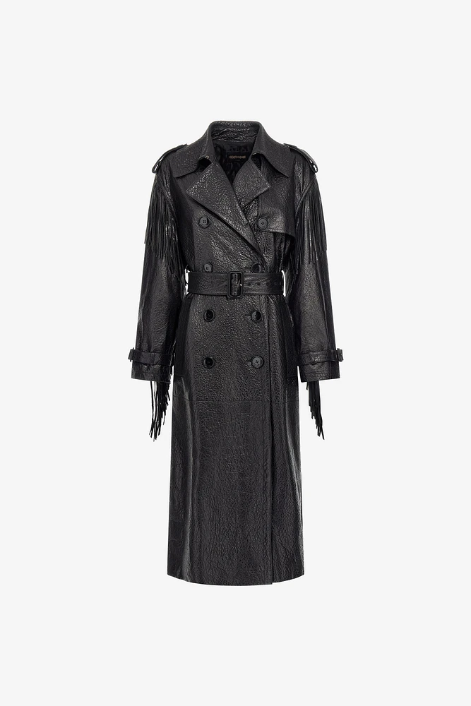 Fringed Leather Trench Coat