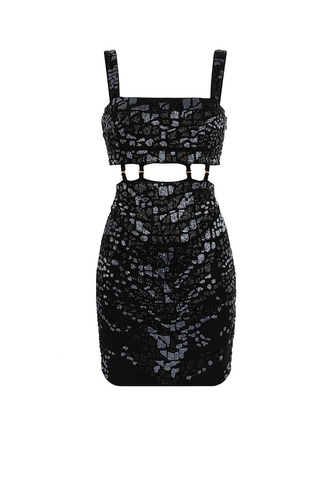 Leopard Bead-Embellished Mini Dress