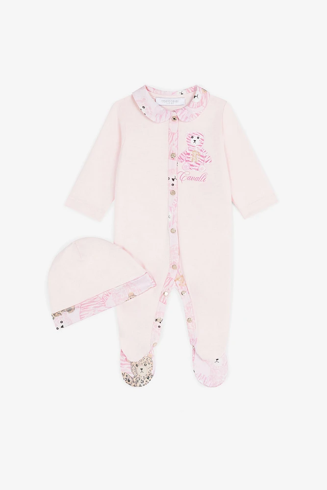 Teddy Bear-Print Cotton Babygrow Set