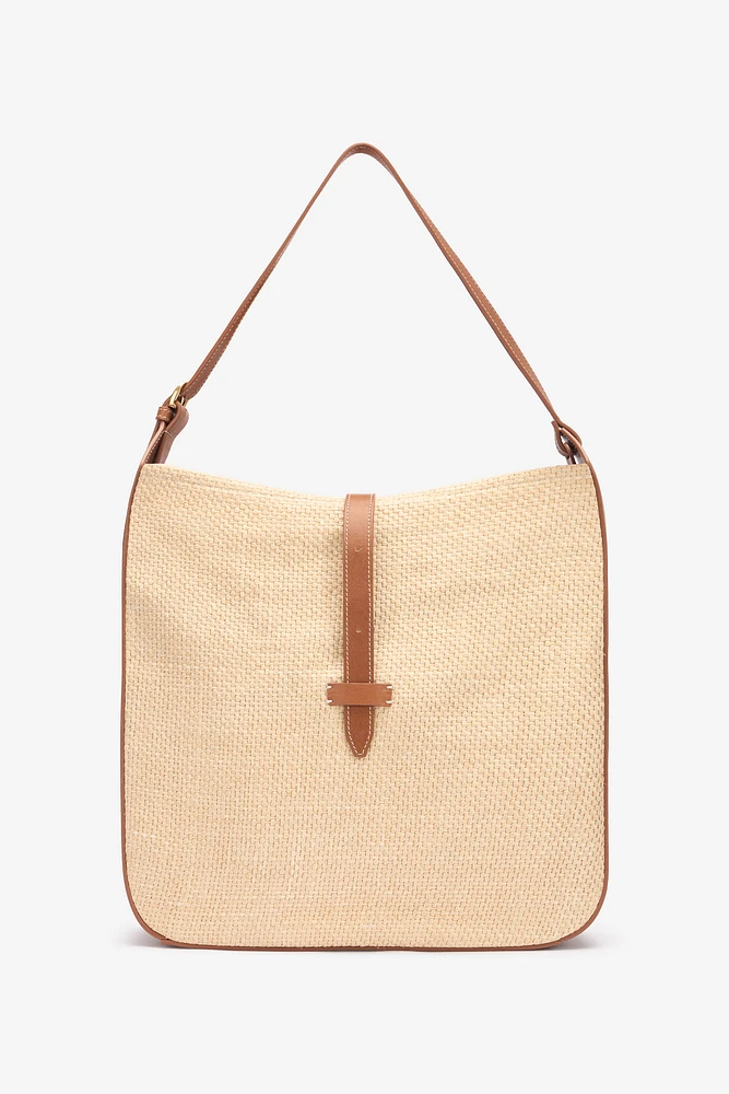 Large Raffia-Effect Shoulder Bag